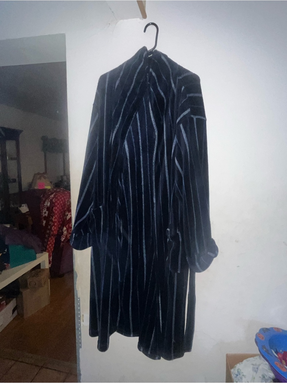 Navy Pinstripe Men’s Bath Robe